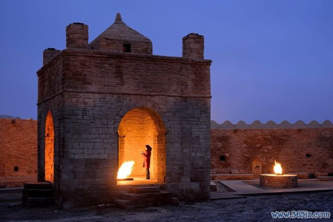 Ateshgah Fire Temple near Baku is an important site of fire rituals, and has historic associations with Zoroastrianism and Hinduism. The temple's altar had a fire that was fed by natural gas emerging from underground until 1969, but today the mains gas supply sustains the flames.