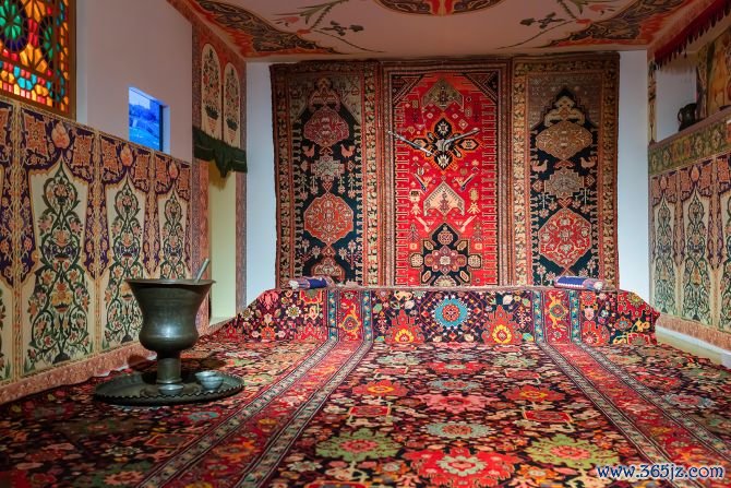 A view inside the Azerbaijan National Carpet Museum. The country is famed for its rich textile culture and the museum contains a wealth of artifacts and guest exhibits from all over the world.