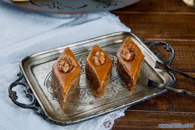 Novruz is also a time for feasting, with several sweet treats on offer. Pictured are pakhlava, an Azerbaijani specialty. 